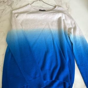 Aqua Blue and White Ombrée Cashmere Sweater